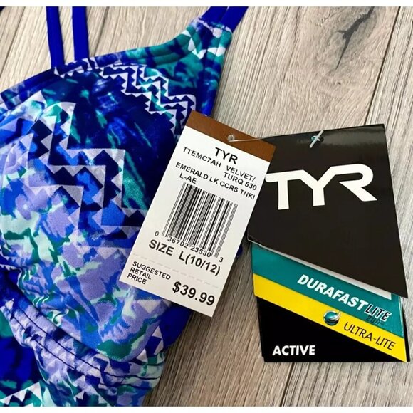 TYR DuraFast Emerald Lake Cascade Cross Tankini Top Velvet Turquoise NWT 10/12 - Picture 5 of 7